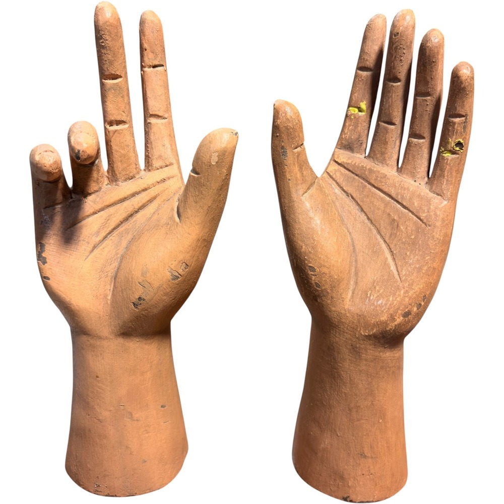 Vintage Style Terracotta Hand Sculptures Set of 2 Wall Mount Hanging Decor Art